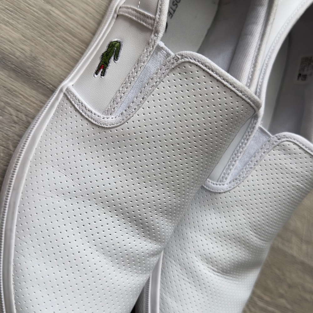 Lacoste White Perforated Slip-On Loafers